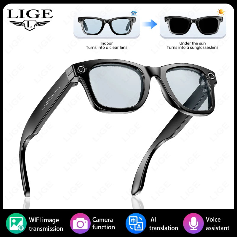 LIGE AI Smart Glasses 8MP HD Camera Video Bluetooth Call Intelligent Translation 270mAh Battery Voice Assistant Music Sunglasses
