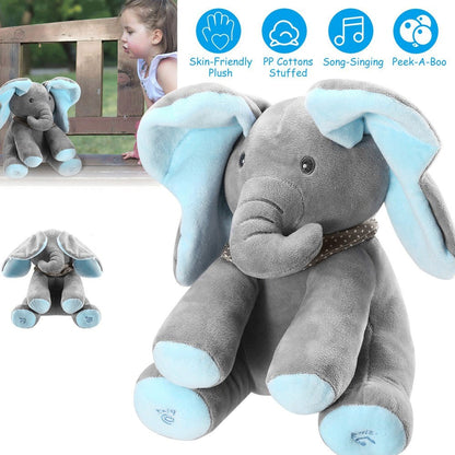 Blue Peek-A-Boo Soft Elephant Doll Baby Plush Toy Singing Stuffed Animated Gift