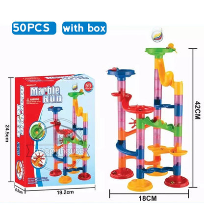 Marble Run Race Track Building Blocks Kids 3D Maze Ball Roll Toy DIY Marble Run Race Coaster Set 80/105/109/133pc Christmas Gift