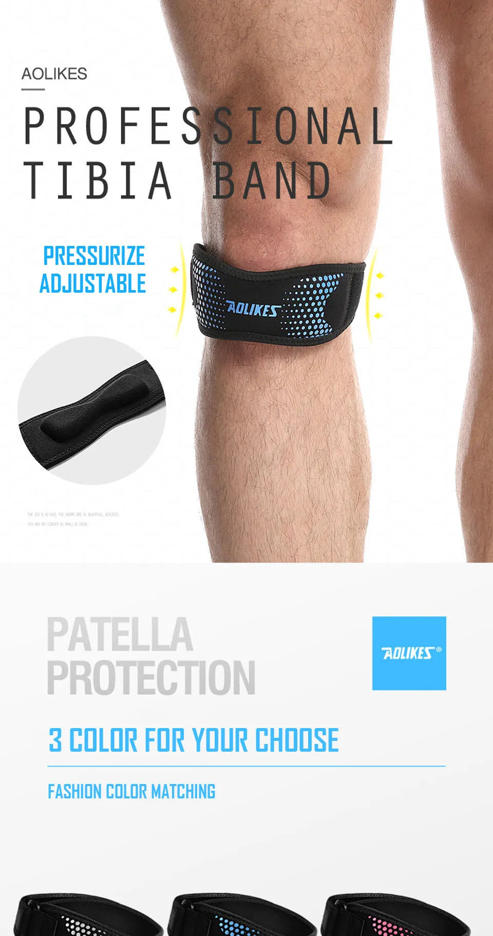 AOLIKES 1PCS Patella Tendon Knee Straps, Knee Brace Knee Support Patellar Stabilizer for Running Hiking Tennis Jumping Arthritis