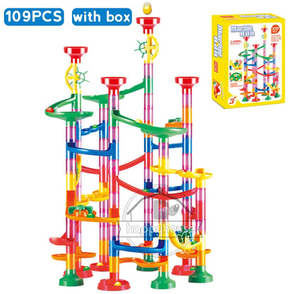 Marble Run Race Track Building Blocks Kids 3D Maze Ball Roll Toy DIY Marble Run Race Coaster Set 80/105/109/133pc Christmas Gift