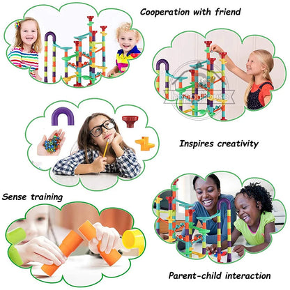 Marble Run Race Track Building Blocks Kids 3D Maze Ball Roll Toy DIY Marble Run Race Coaster Set 80/105/109/133pc Christmas Gift