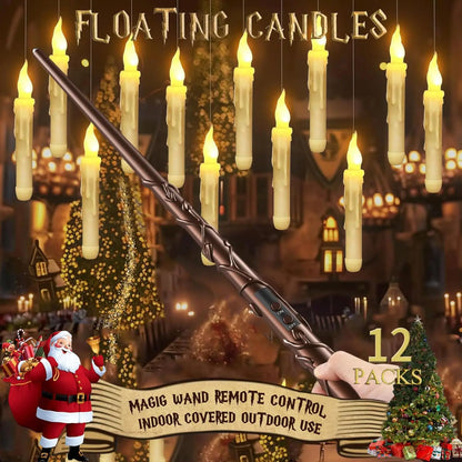 Halloween Decorations - Floating Candles with Wand 12 Pcs Flameless Candles with Warm Light Flickering Christmas Decoration