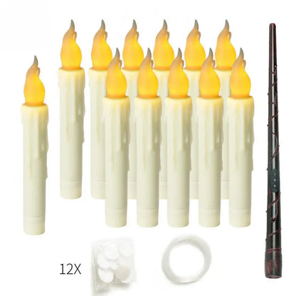 Halloween Decorations - Floating Candles with Wand 12 Pcs Flameless Candles with Warm Light Flickering Christmas Decoration