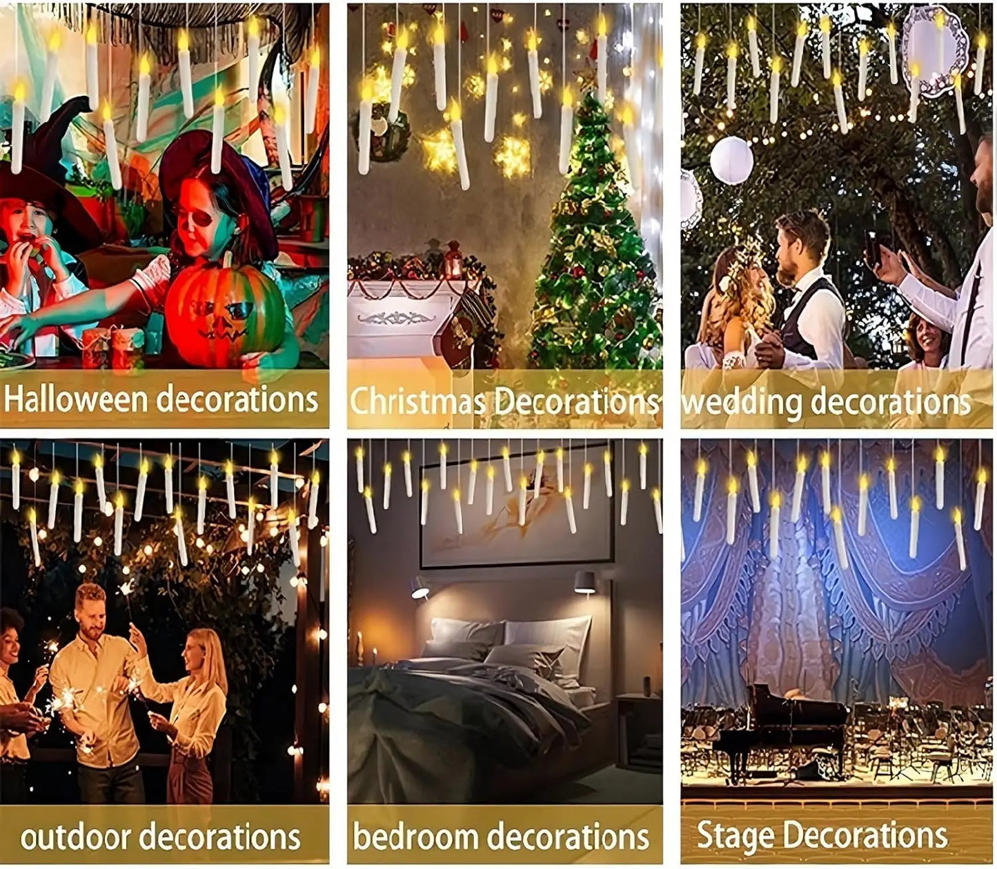Halloween Decorations - Floating Candles with Wand 12 Pcs Flameless Candles with Warm Light Flickering Christmas Decoration