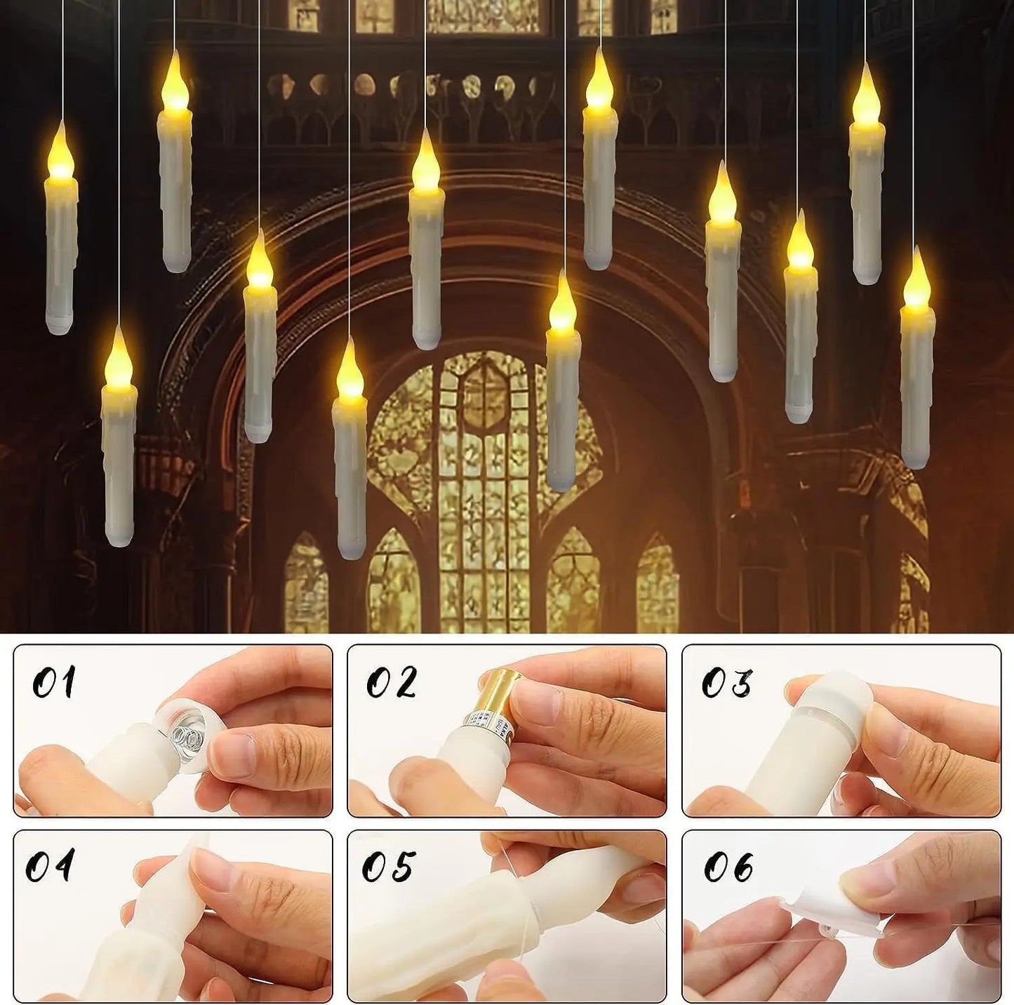 Halloween Decorations - Floating Candles with Wand 12 Pcs Flameless Candles with Warm Light Flickering Christmas Decoration
