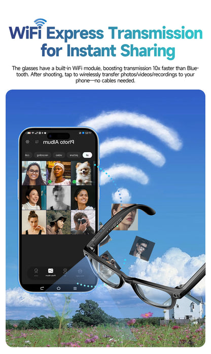 LIGE AI Smart Glasses 8MP HD Camera Video Bluetooth Call Intelligent Translation 270mAh Battery Voice Assistant Music Sunglasses