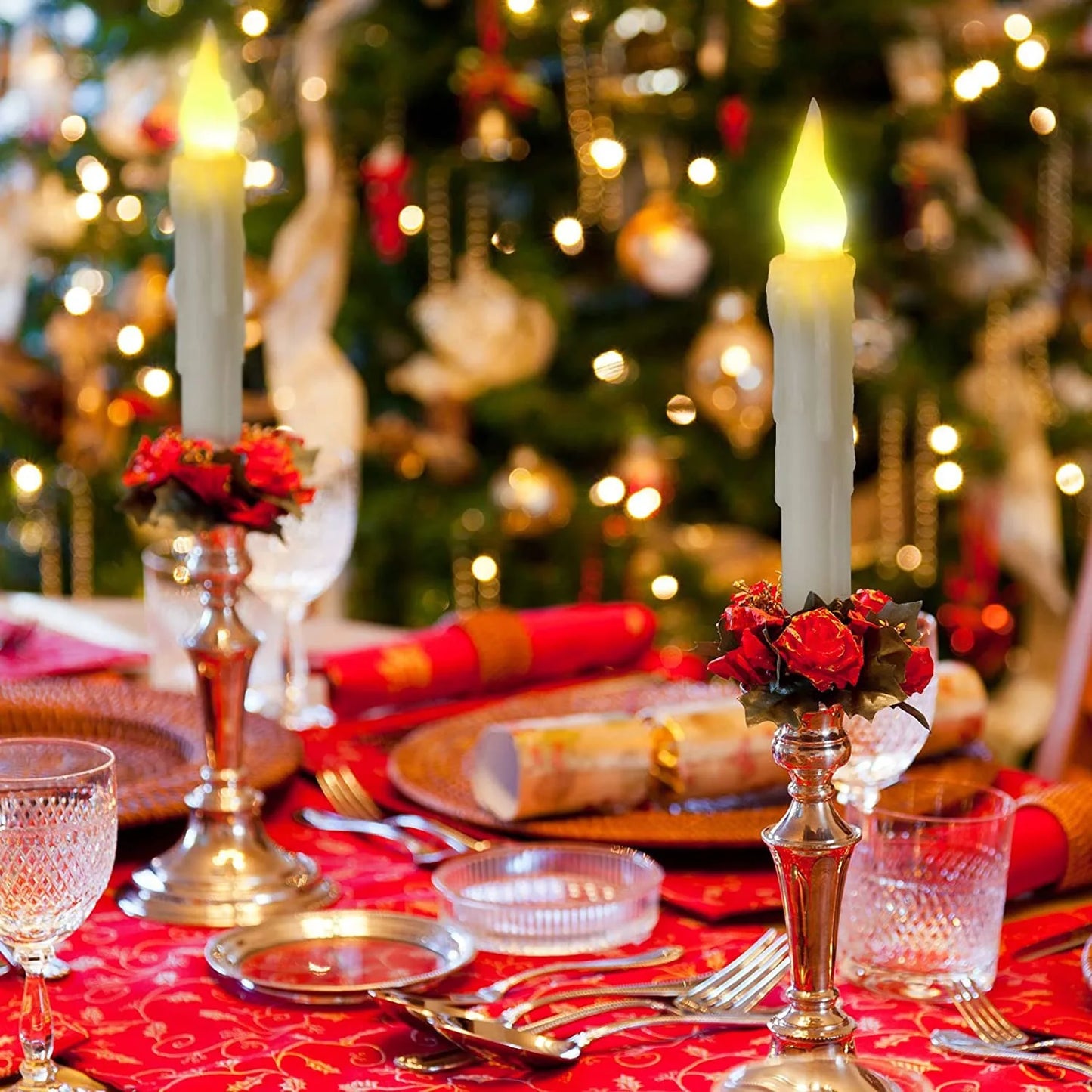 Enchanted Floating Candles with Magic Wand Warm White Flickering LED Flameless Candles Remote Control for Christmas Party Decor