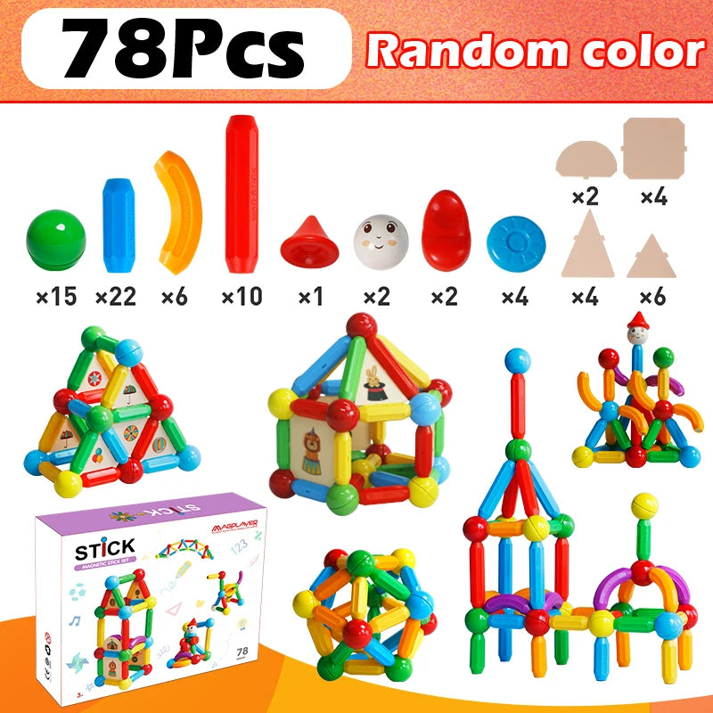 Magplayer Kids Magnetic Construction Building Blocks Tiles Puzzle Toy Magnetic Sticks Rods Montessori STEM Toy For Children Gift