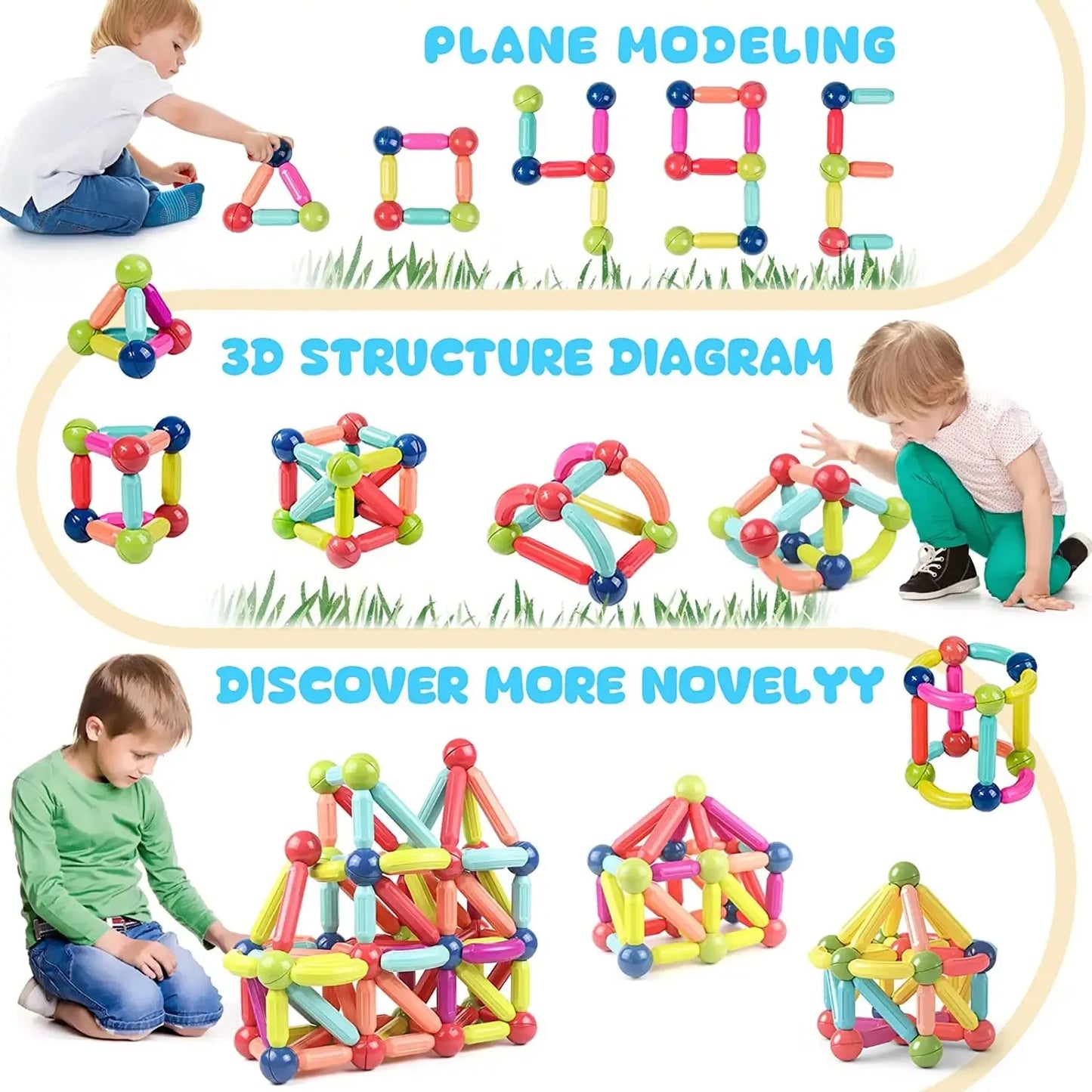 Magnet Ball Sticks Rod Games Magnetic Construction Set 188PCS Magnetic Building Blocks Toy Montessori Educational Toys for Kids