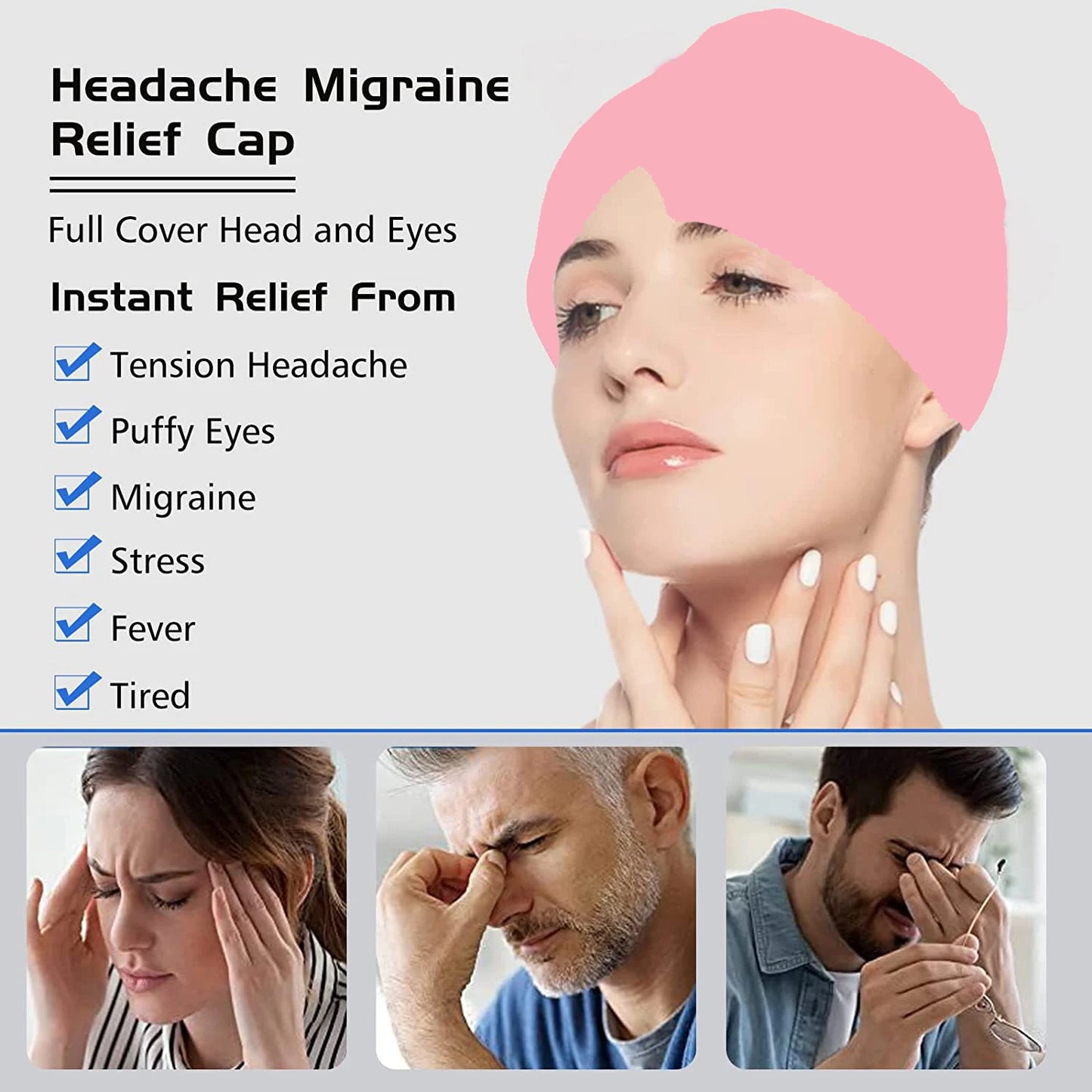 Gel Hot Cold Therapy Headache Migraine Relief Cap For Chemo,Sinus,Neck Wearable Therapy Wrap Stress Pressure Pain Relief Massage