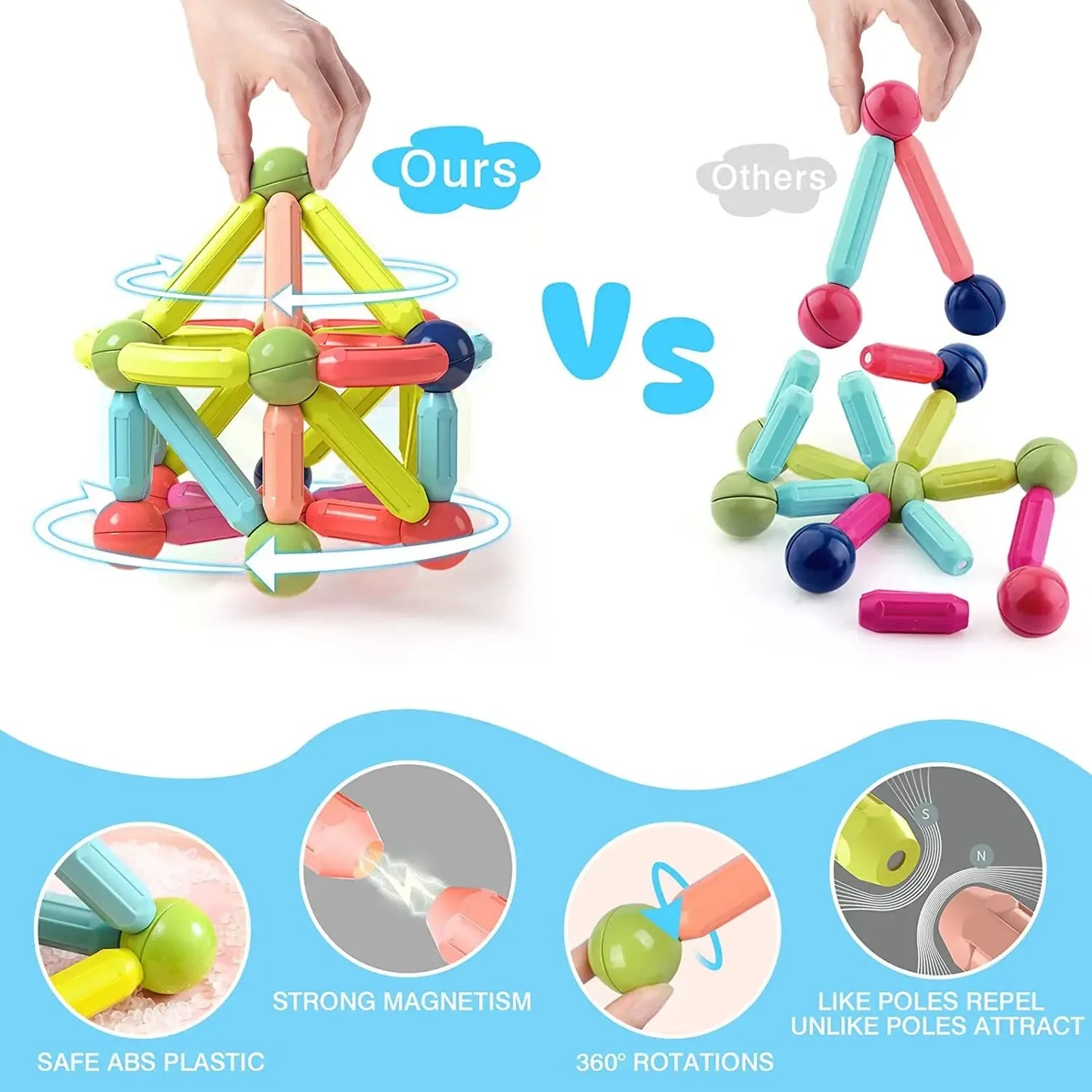 Magnet Ball Sticks Rod Games Magnetic Construction Set 188PCS Magnetic Building Blocks Toy Montessori Educational Toys for Kids