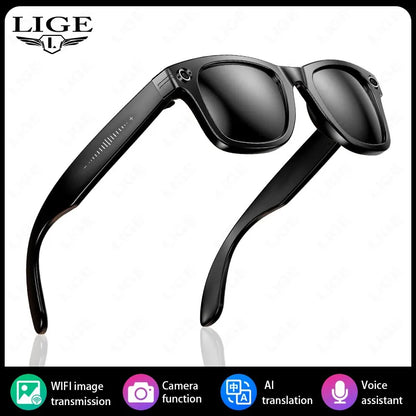 LIGE AI Smart Glasses 8MP HD Camera Video Bluetooth Call Intelligent Translation 270mAh Battery Voice Assistant Music Sunglasses