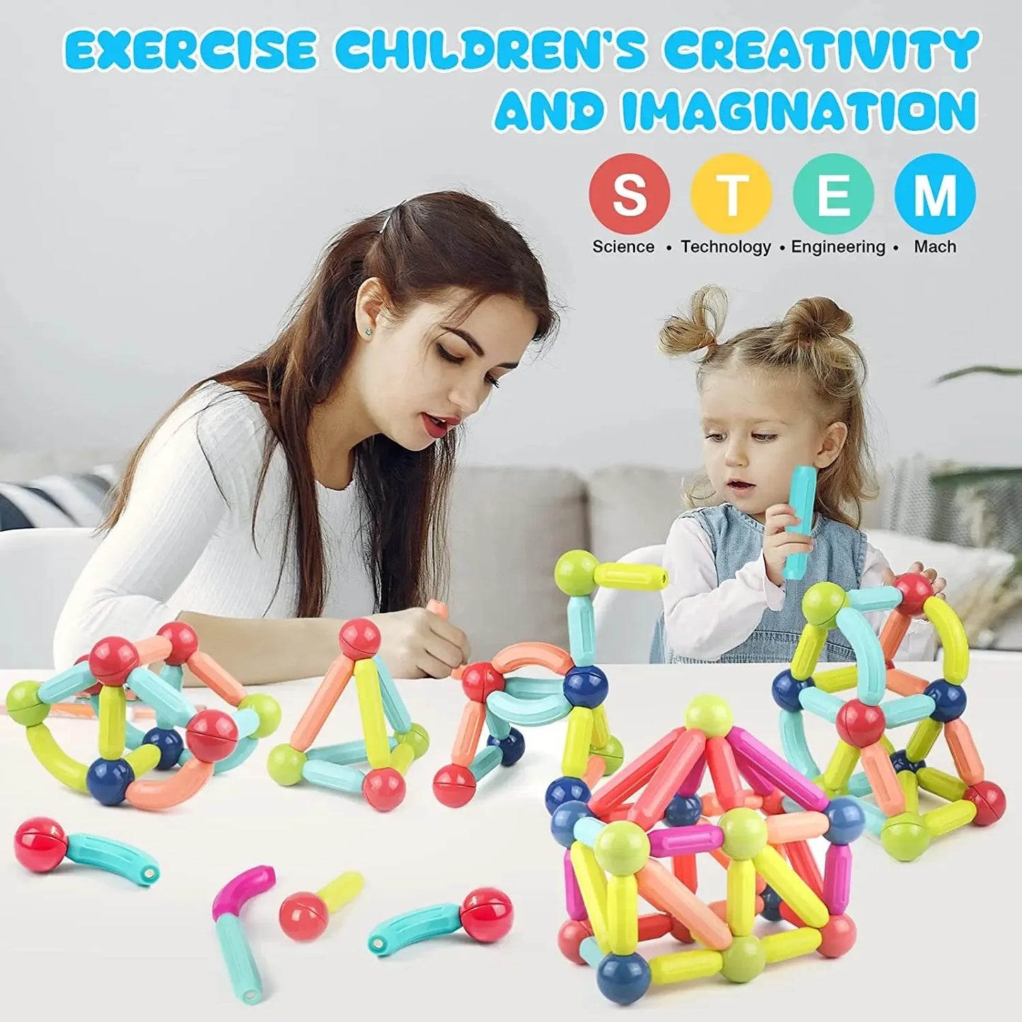 Magnet Ball Sticks Rod Games Magnetic Construction Set 188PCS Magnetic Building Blocks Toy Montessori Educational Toys for Kids