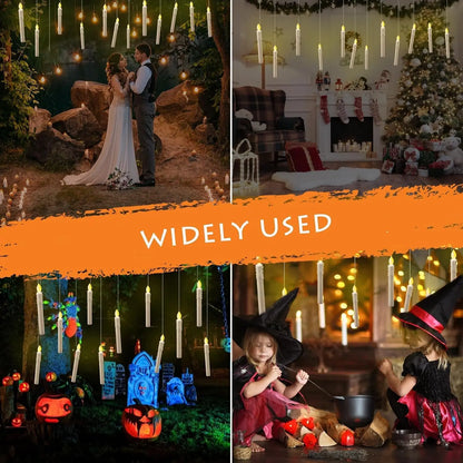 Enchanted Floating Candles with Magic Wand Warm White Flickering LED Flameless Candles Remote Control for Christmas Party Decor