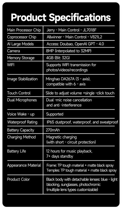 LIGE AI Smart Glasses 8MP HD Camera Video Bluetooth Call Intelligent Translation 270mAh Battery Voice Assistant Music Sunglasses
