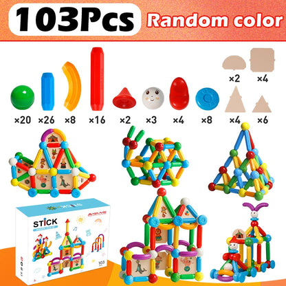 Magplayer Kids Magnetic Construction Building Blocks Tiles Puzzle Toy Magnetic Sticks Rods Montessori STEM Toy For Children Gift