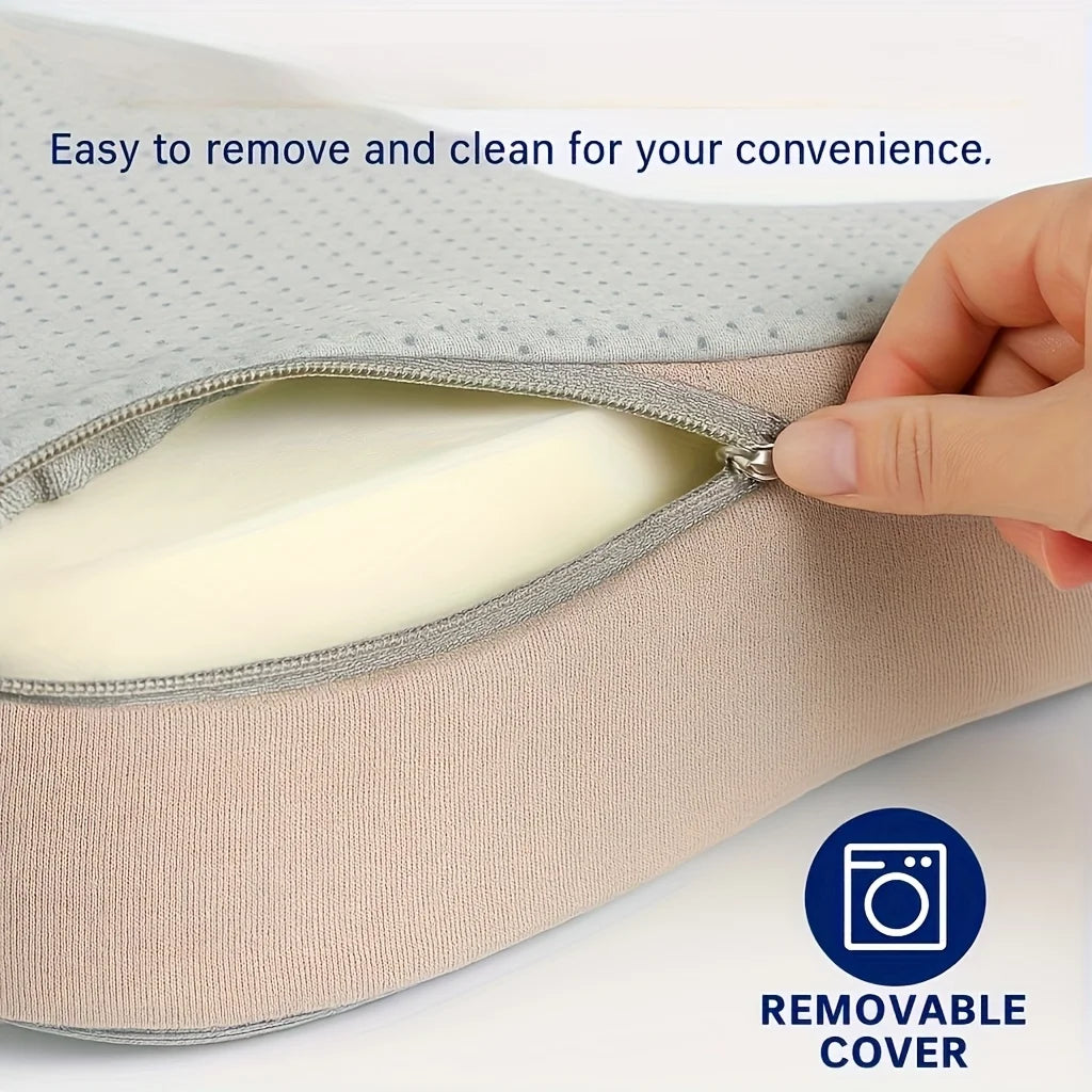 1pc Memory Foam Seat Cushion - 3D Ergonomic Support| Light Green & Grey, Washable Polyester, Car/Office Essentials Home Decor