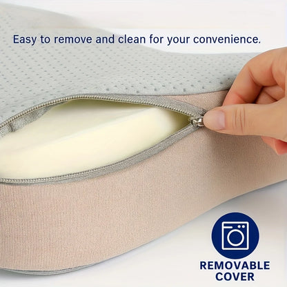 1pc Memory Foam Seat Cushion - 3D Ergonomic Support| Light Green & Grey, Washable Polyester, Car/Office Essentials Home Decor