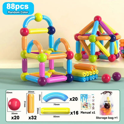 Magnet Ball Sticks Rod Games Magnetic Construction Set 188PCS Magnetic Building Blocks Toy Montessori Educational Toys for Kids