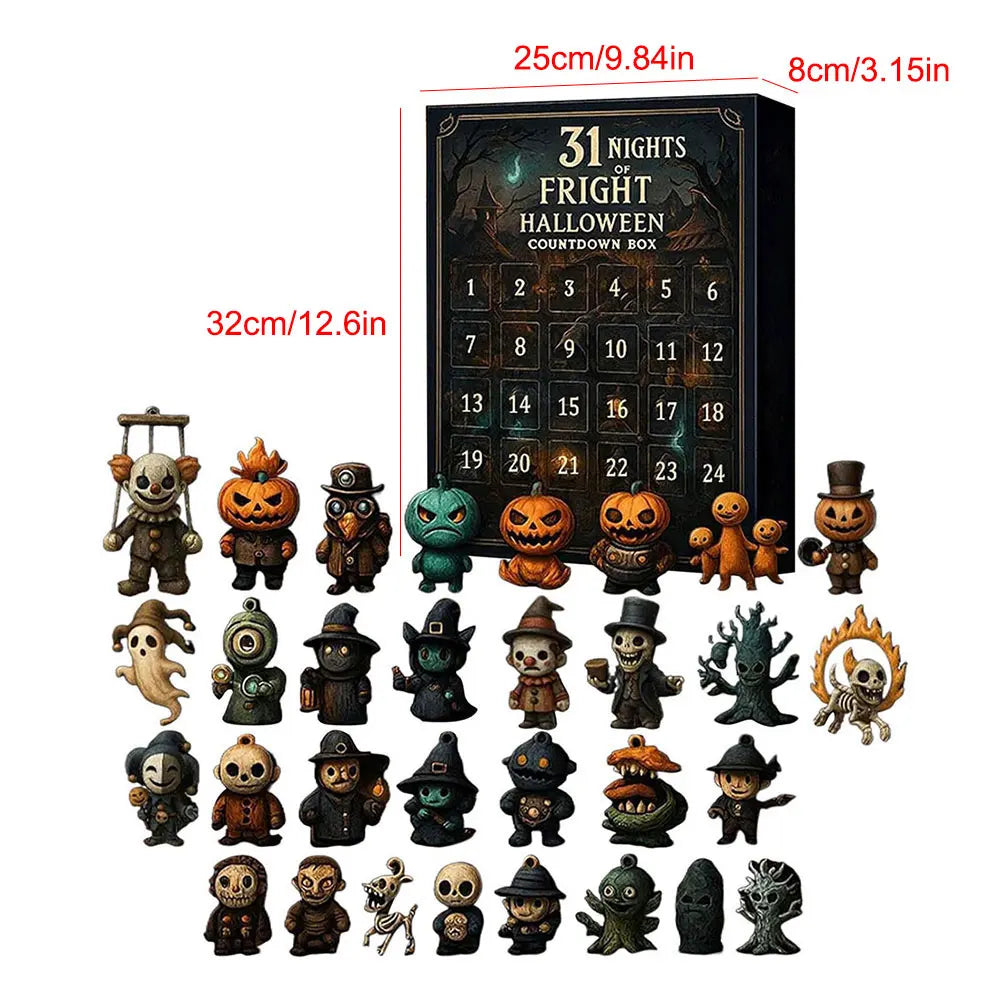 31 Nights of Fright 2025 Halloween Advent Calendar Gift Set with Figurines Scary Countdown Box for Boys Girls Teens
