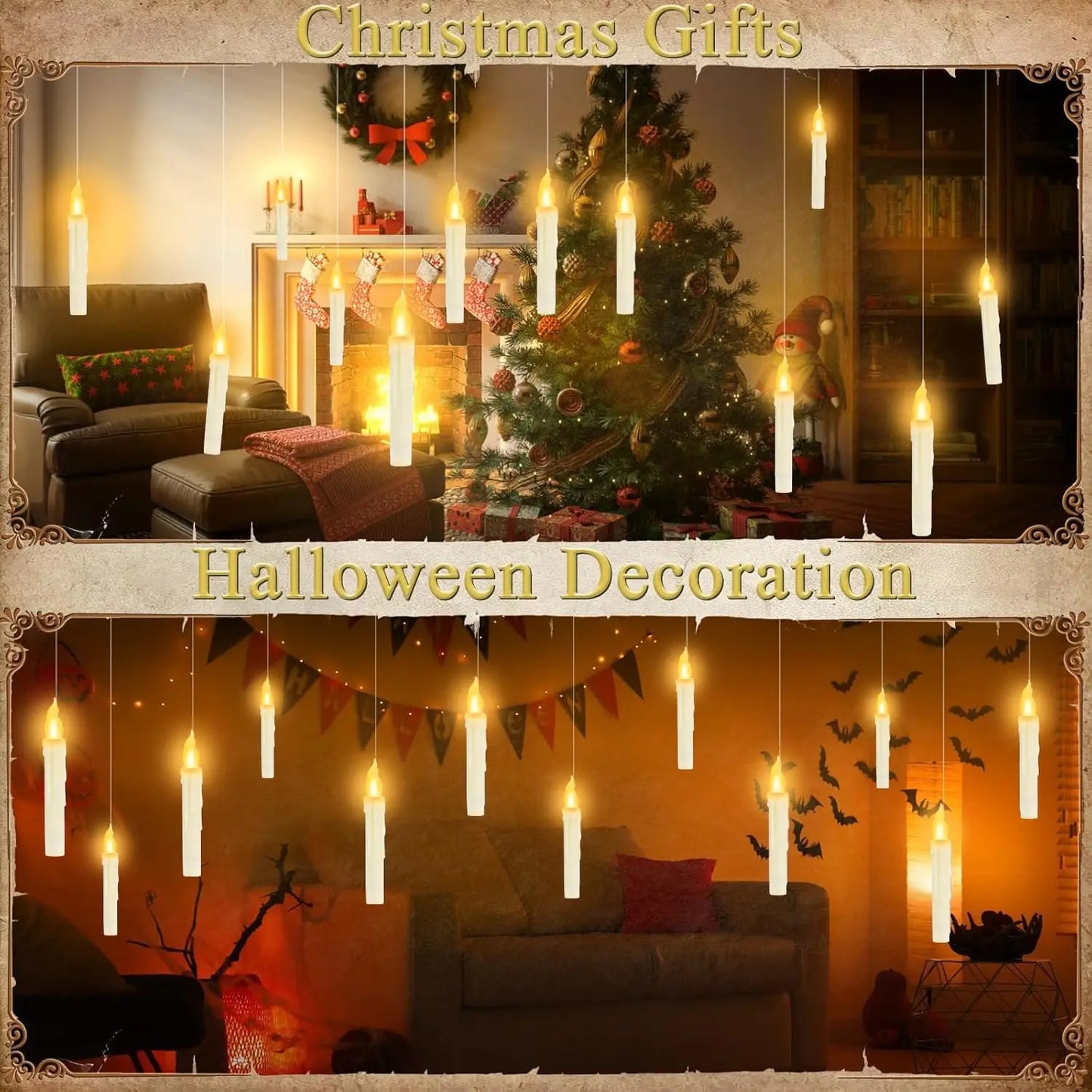 Halloween Decorations - Floating Candles with Wand 12 Pcs Flameless Candles with Warm Light Flickering Christmas Decoration