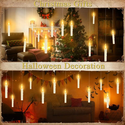 Halloween Decorations - Floating Candles with Wand 12 Pcs Flameless Candles with Warm Light Flickering Christmas Decoration