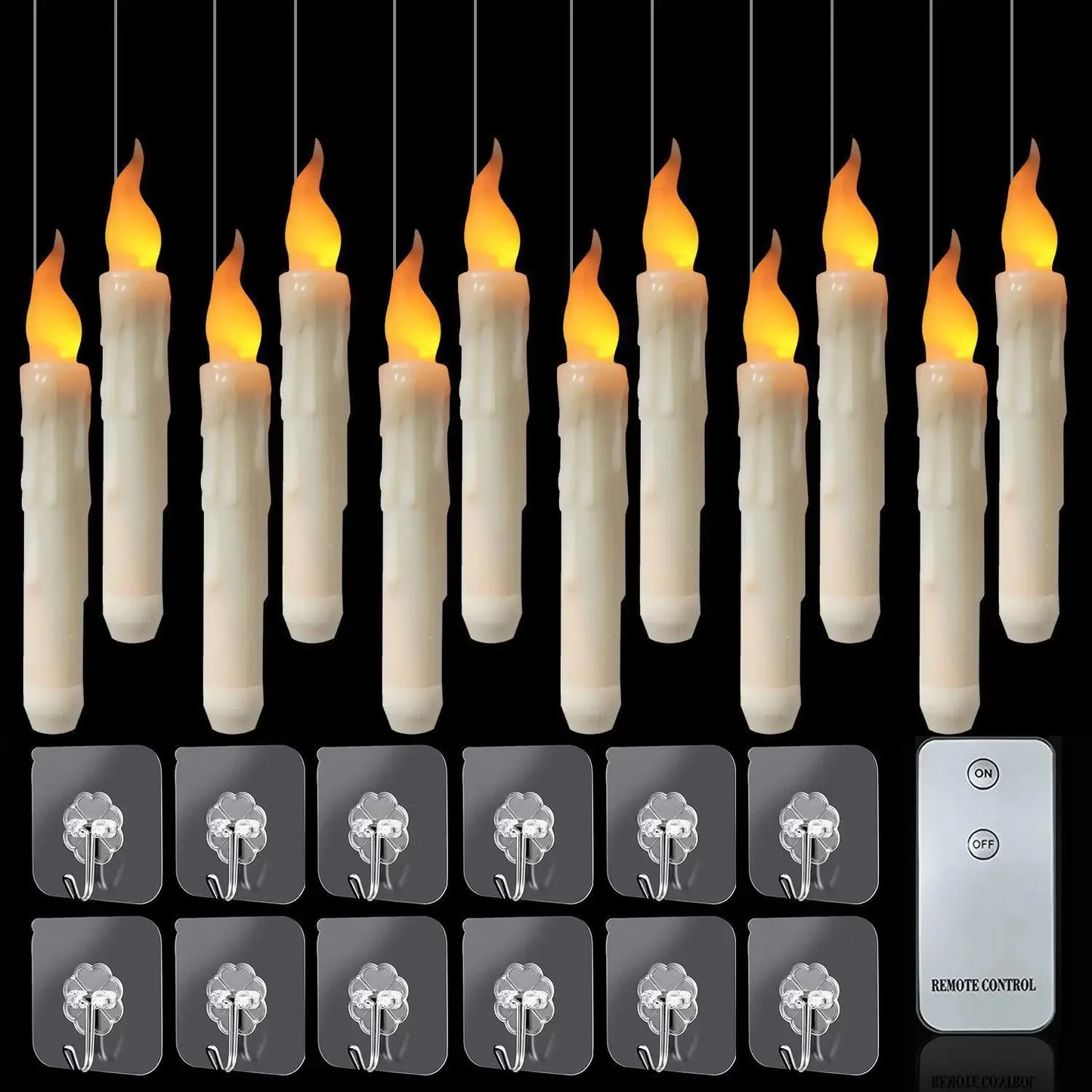 Enchanted Floating Candles with Magic Wand Warm White Flickering LED Flameless Candles Remote Control for Christmas Party Decor
