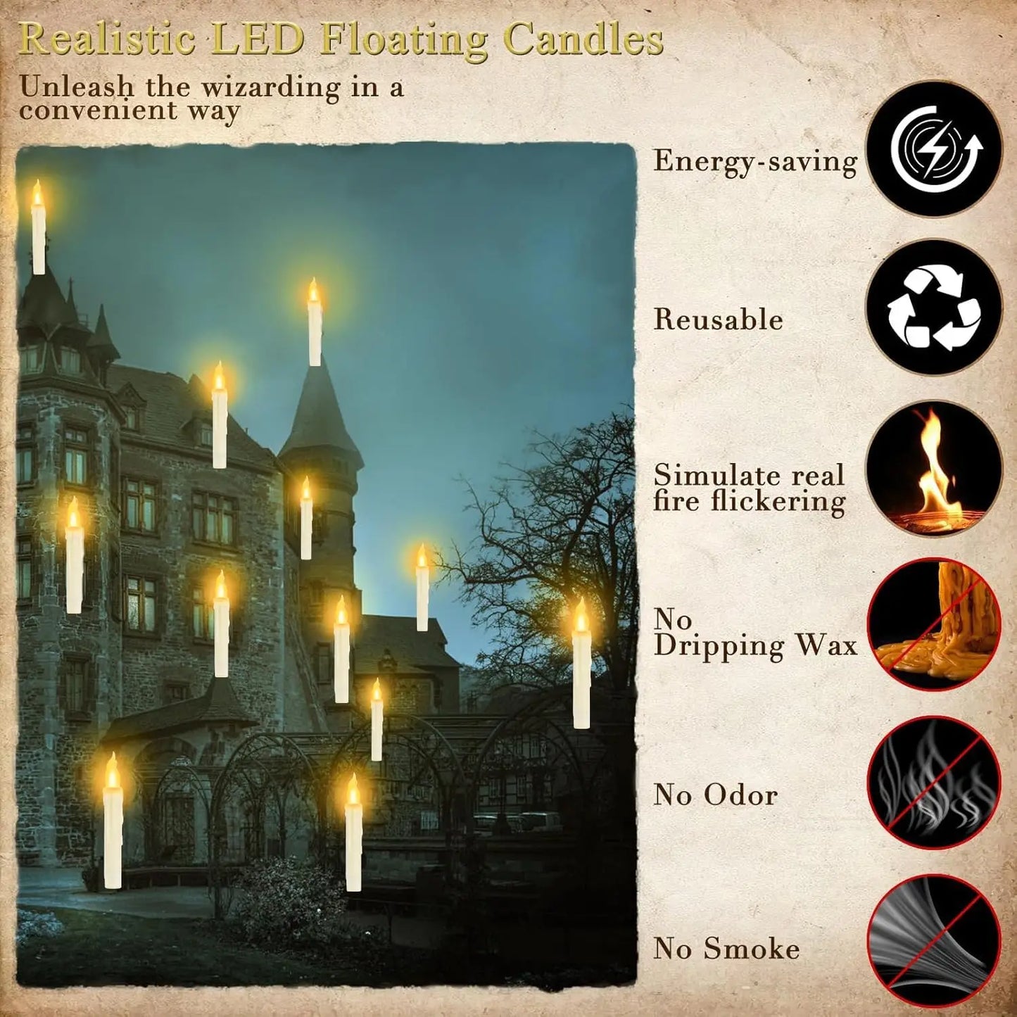Halloween Decorations - Floating Candles with Wand 12 Pcs Flameless Candles with Warm Light Flickering Christmas Decoration
