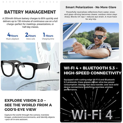2025 New AI Smart Glasses 8MP HD Camera Sunglasses Photos Video Recorder dual-microphone Anti-blue Smart Waterproof Glasses