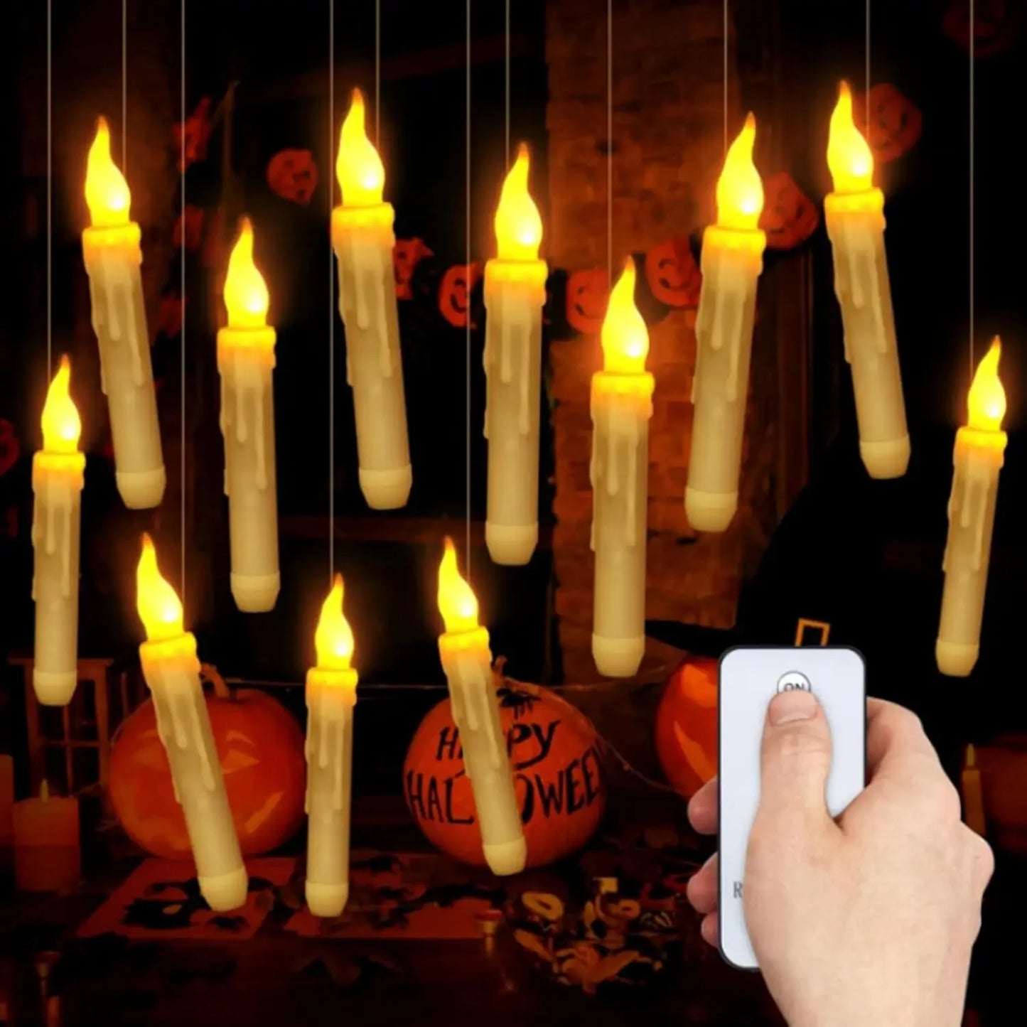 Enchanted Floating Candles with Magic Wand Warm White Flickering LED Flameless Candles Remote Control for Christmas Party Decor