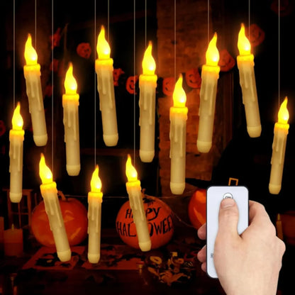 Enchanted Floating Candles with Magic Wand Warm White Flickering LED Flameless Candles Remote Control for Christmas Party Decor