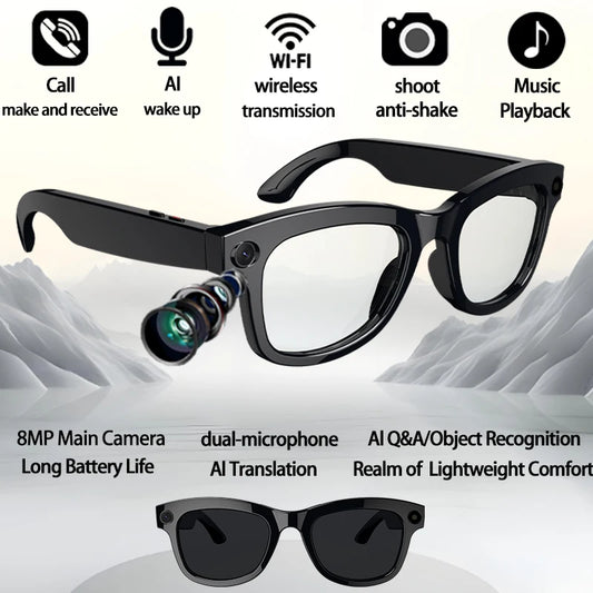2025 New AI Smart Glasses 8MP HD Camera Sunglasses Photos Video Recorder dual-microphone Anti-blue Smart Waterproof Glasses