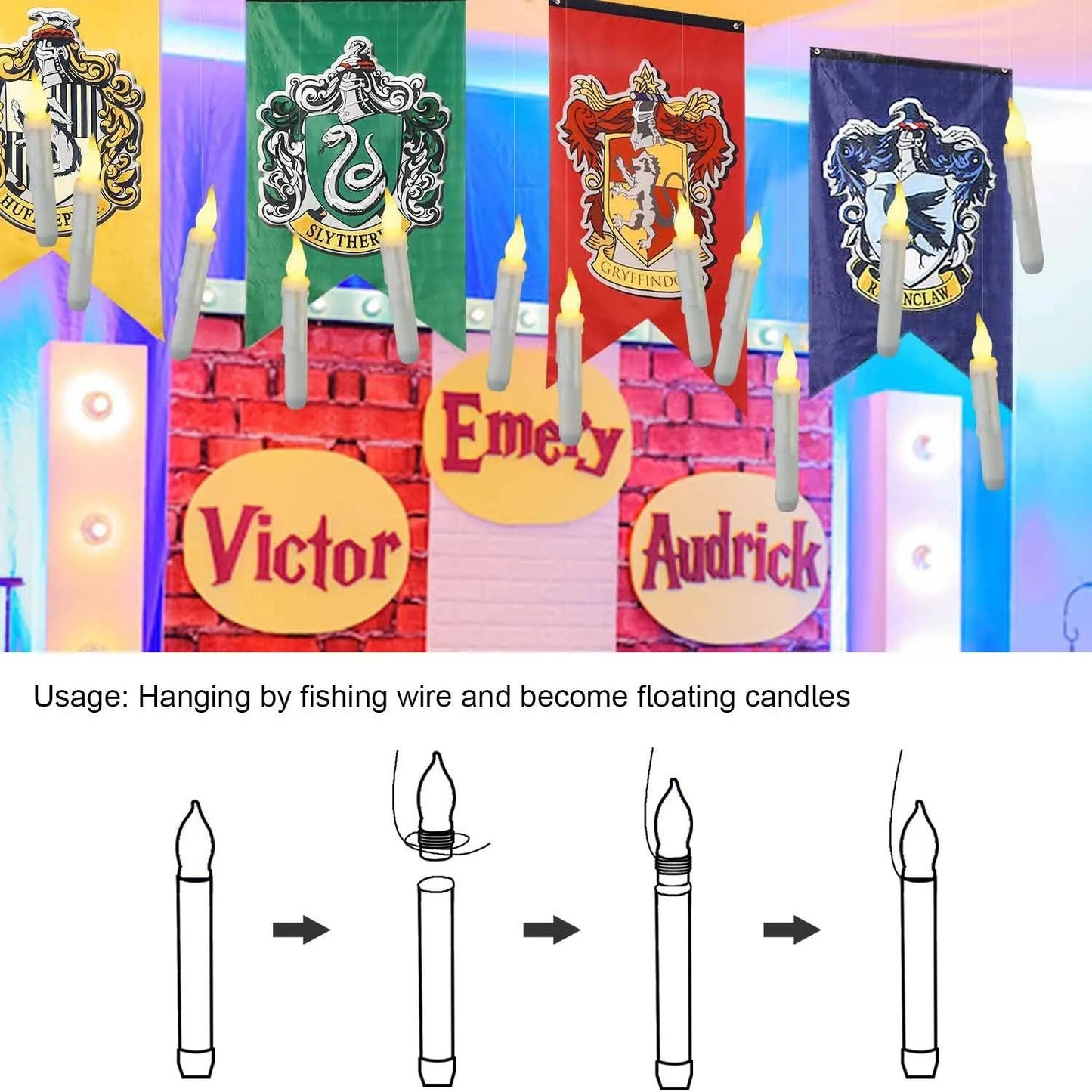 Enchanted Floating Candles with Magic Wand Warm White Flickering LED Flameless Candles Remote Control for Christmas Party Decor