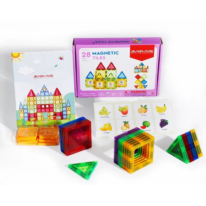 Magplayer Kids Magnetic Construction Building Blocks Tiles Puzzle Toy Magnetic Sticks Rods Montessori STEM Toy For Children Gift