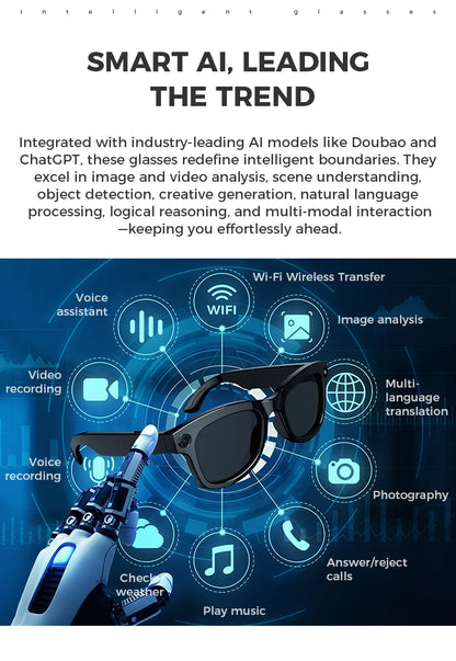 2025 New AI Smart Glasses 8MP HD Camera Sunglasses Photos Video Recorder dual-microphone Anti-blue Smart Waterproof Glasses