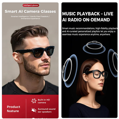 2025 New AI Smart Glasses 8MP HD Camera Sunglasses Photos Video Recorder dual-microphone Anti-blue Smart Waterproof Glasses