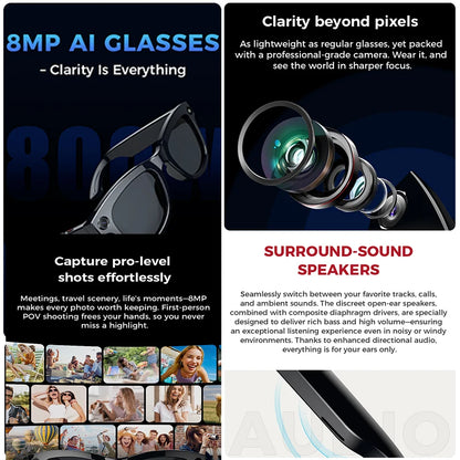 2025 New AI Smart Glasses 8MP HD Camera Sunglasses Photos Video Recorder dual-microphone Anti-blue Smart Waterproof Glasses