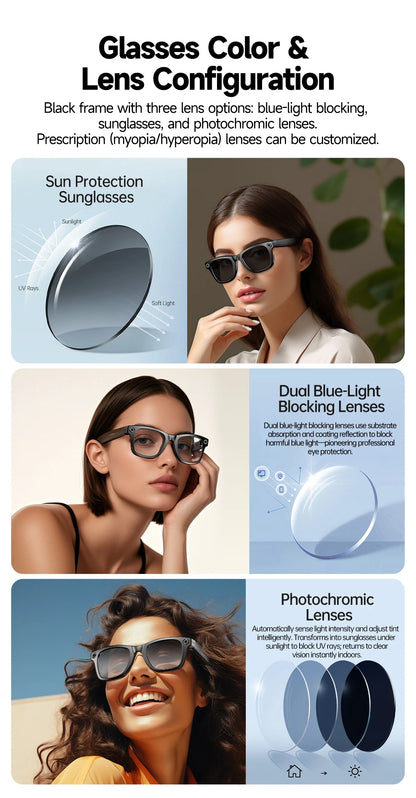 LIGE AI Smart Glasses 8MP HD Camera Video Bluetooth Call Intelligent Translation 270mAh Battery Voice Assistant Music Sunglasses