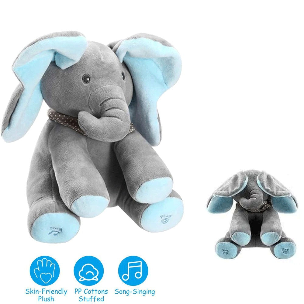 Blue Peek-A-Boo Soft Elephant Doll Baby Plush Toy Singing Stuffed Animated Gift